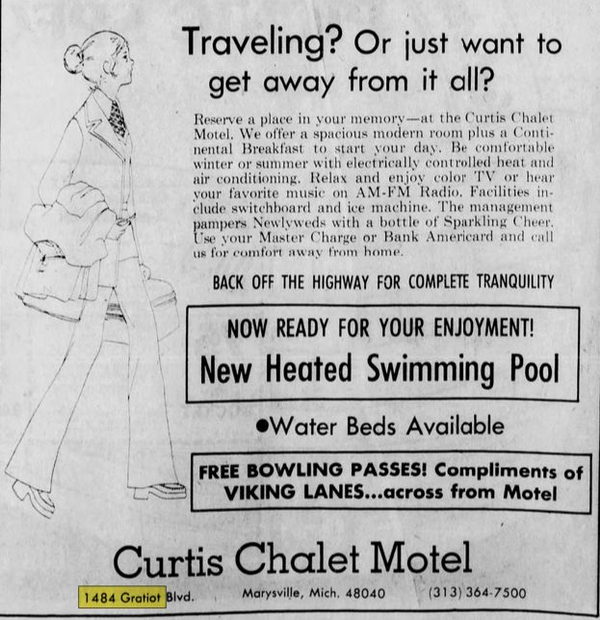 Curtis Chalet Motel - Jul 1974 Ad (newer photo)